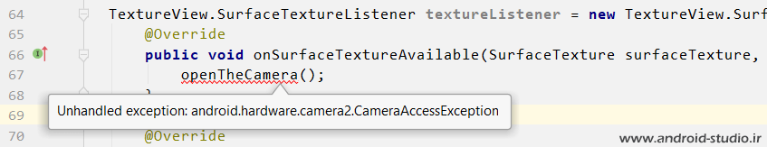 رفع ارور CameraAccessException توسط قرار دادن متد درون try catch