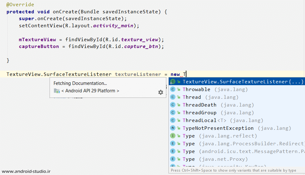 متد SurfaceTextureListener در Camera2 API