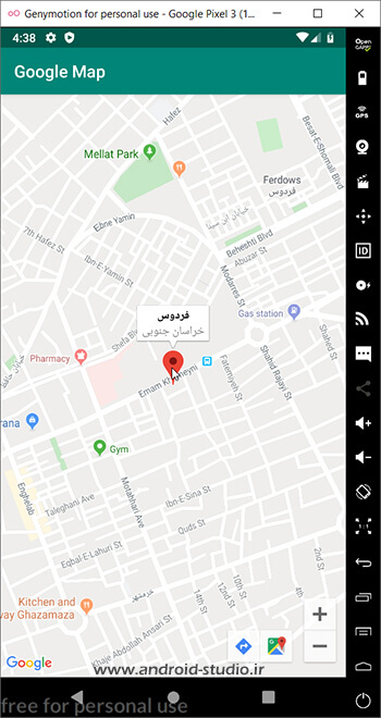 نمایش عنوان و توضیحات محل با کلیک روی Marker نقشه Google Maps