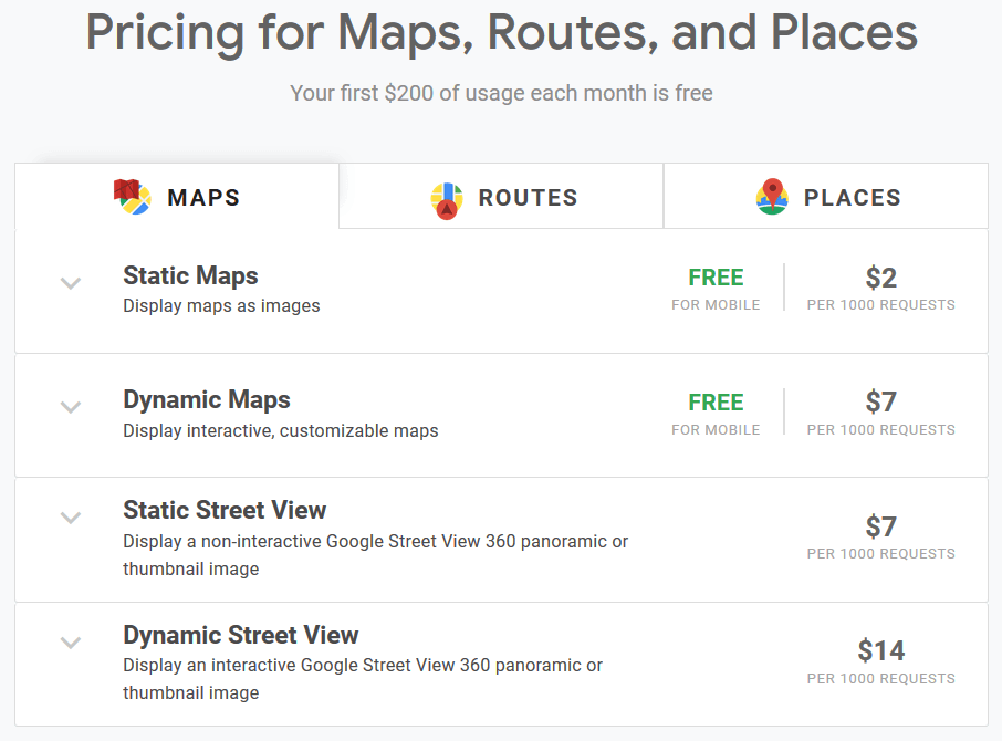 قیمت‌های استفاده از API سرویس نقشه Google Map در اندروید