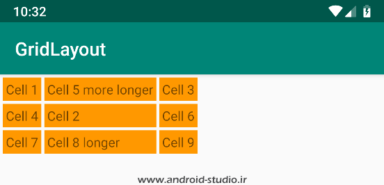 خاصیت های layout_row و layout_column در GridLayout