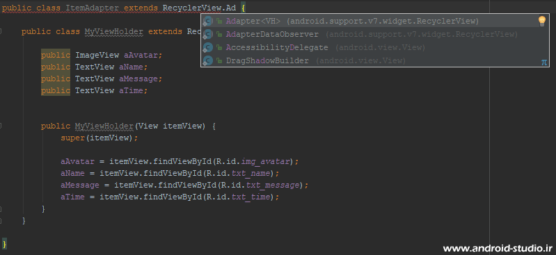 ارث بری کلاس Adapter از RecyclerView.Adapter