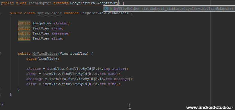 ارث بری کلاس Adapter از RecyclerView.Adapter