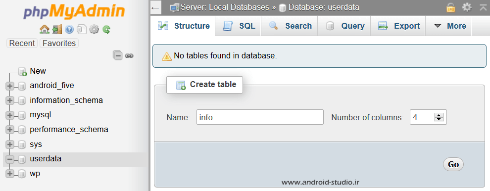 ساخت جدول در دیتابیس MySQL