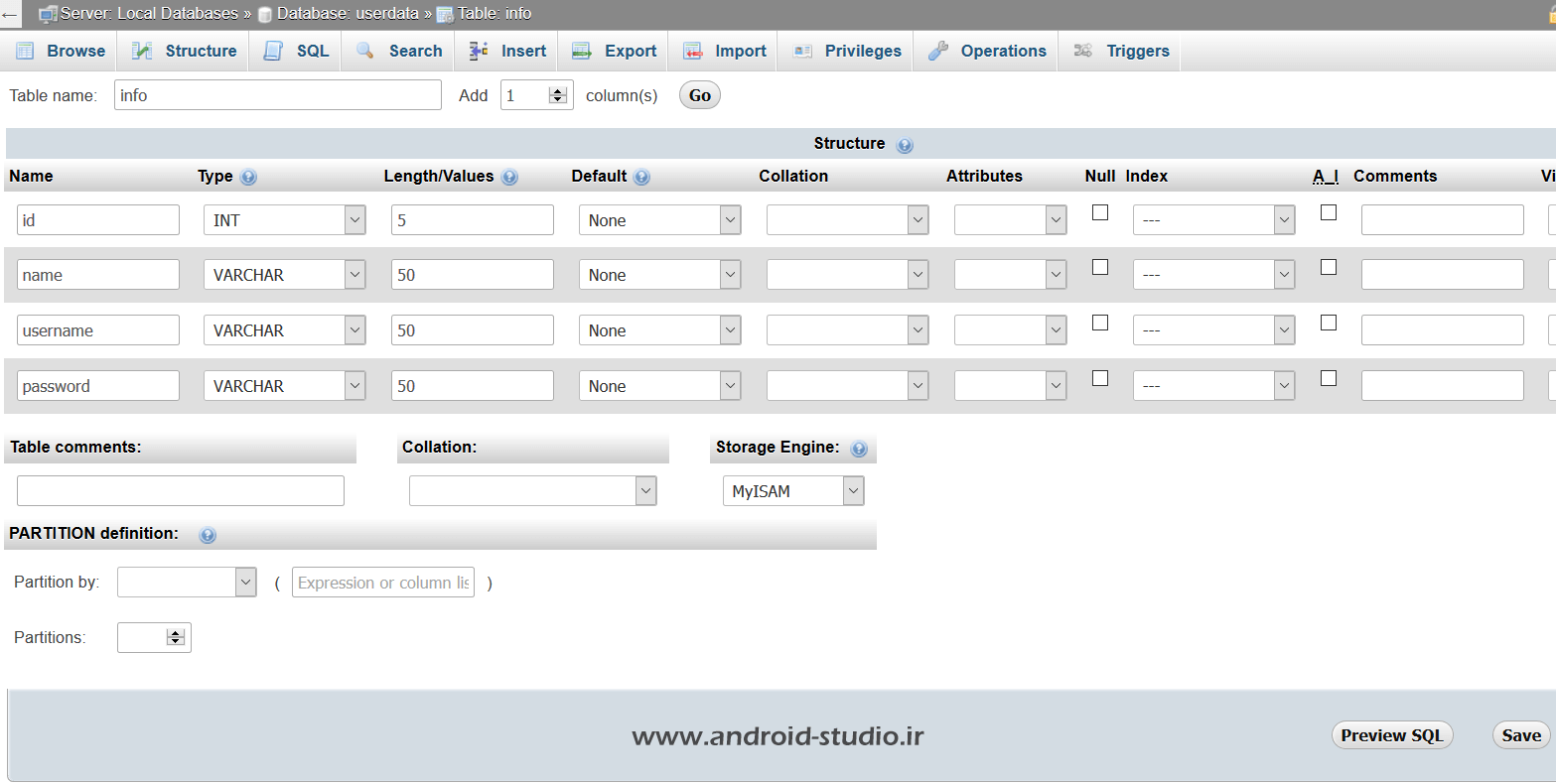 table دیتابیس