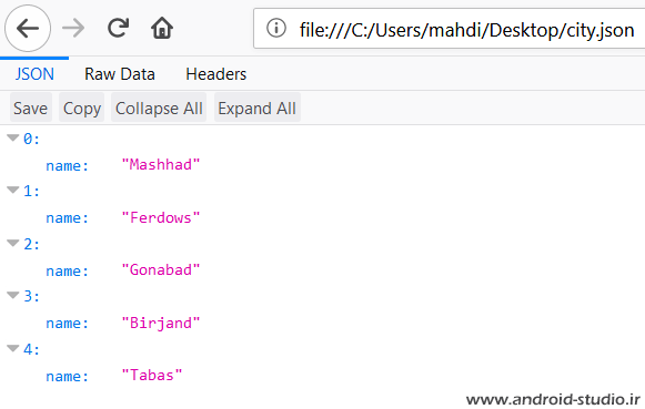 نمایش JSON روی مرورگر از آدرس لوکال