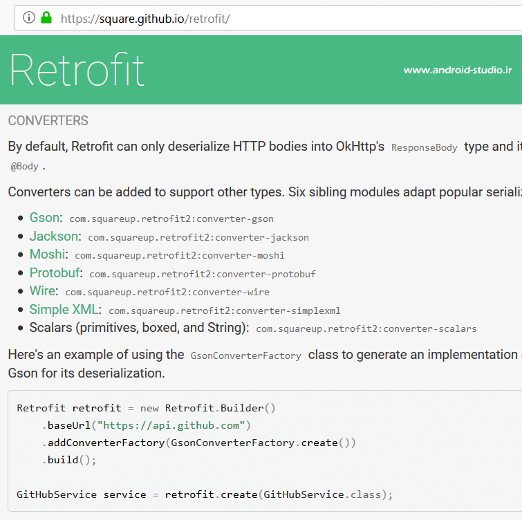 مبدل JSON به Java در Retrofit