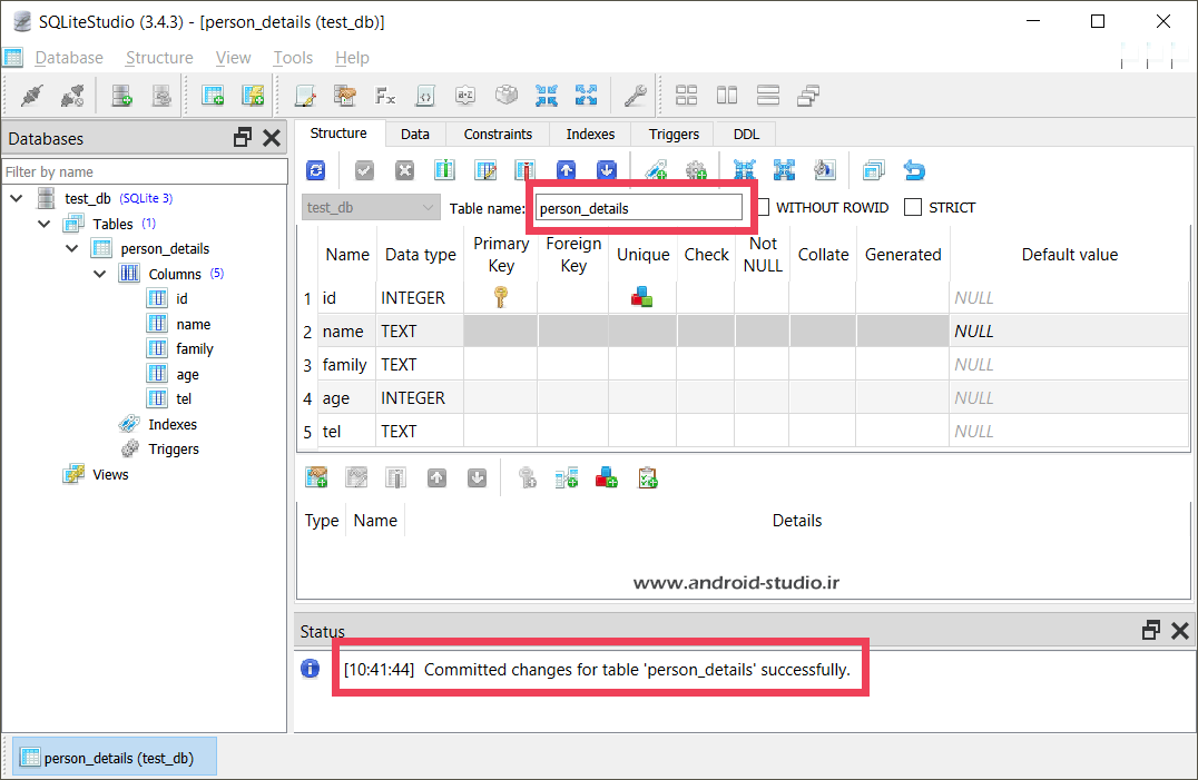 ذخیره تغییرات جدول دیتابیس SQLite