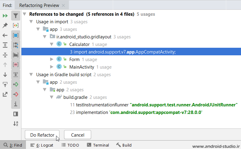 دکمه Do refactor جهت آغاز تبدیل پروژه اندروید به androidx