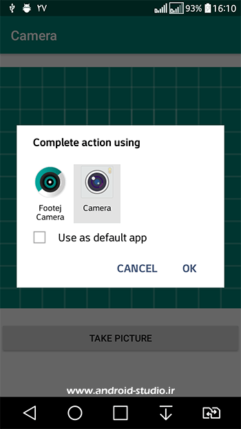 باز کردن اکتیویتی برنامه دوربین با استفاده از متد startActivityForResult