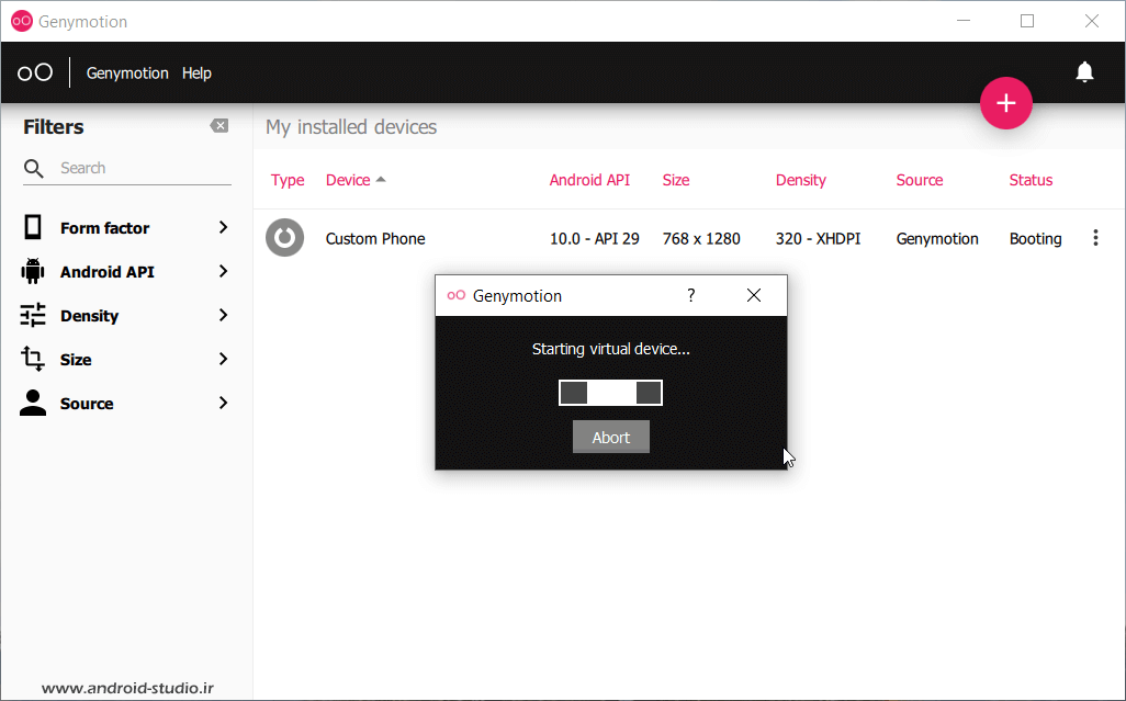 اجرای شبیه ساز اندروید جنی موشن