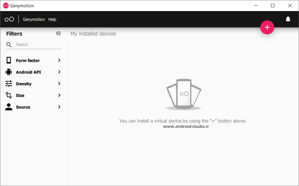 صفحه اصلی شبیه ساز Genymotion