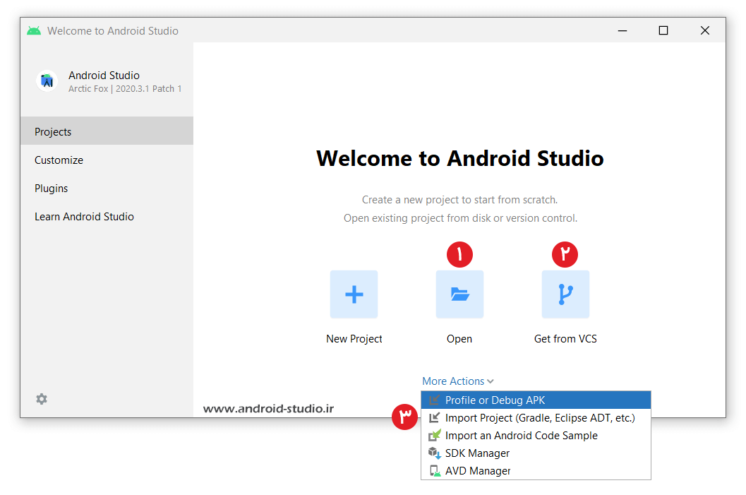 گزینه های ایمپورت کردن سورس پروژه اندرویدی در اندروید استودیو