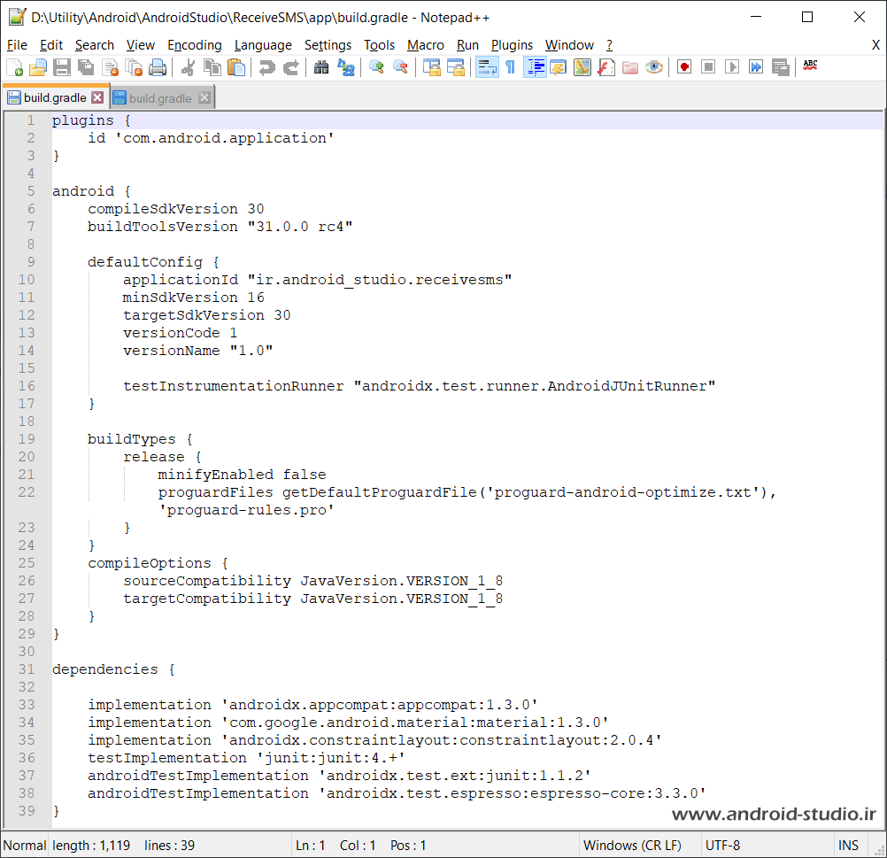 اصلاح فایل build.gradle(app)