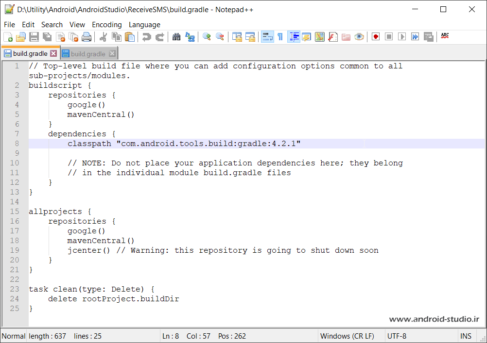 اصلاح نسخه پلاگین Gradle