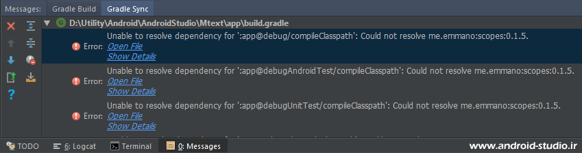 ارور Unable resolve dependency for
