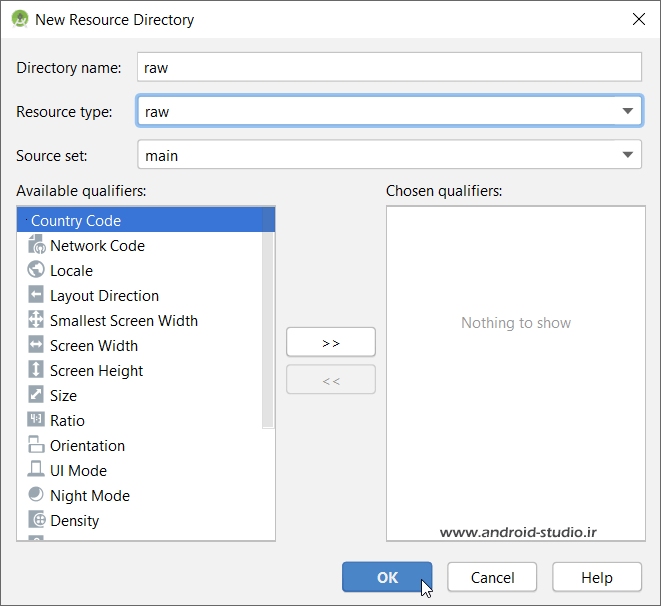 ساخت پوشه raw در اندروید استودیو