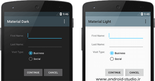 تم theme تاریک و روشن در متریال دیزاین اندروید