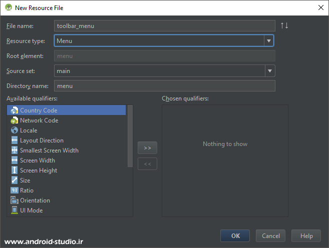 ایجاد فایل menu.xml در پروژه اندروید