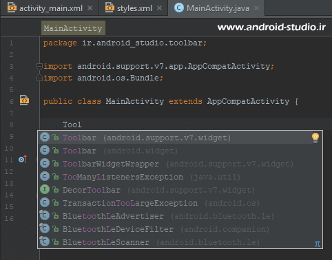 ساخت یک نمونه از Toolbar در اکتیویتی