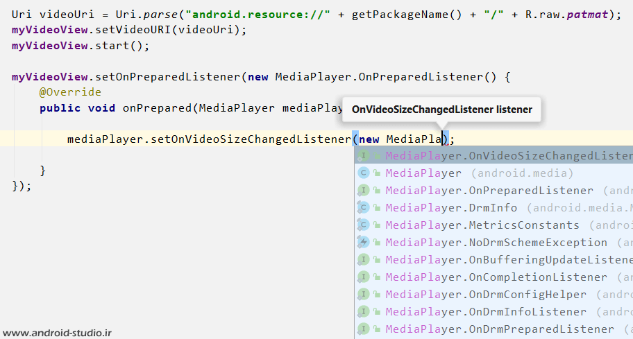 استفاده از متد setOnVideoSizeChangedListener در VideoView
